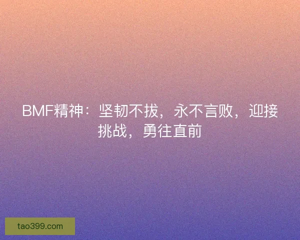 BMF精神：坚韧不拔，永不言败，迎接挑战，勇往直前